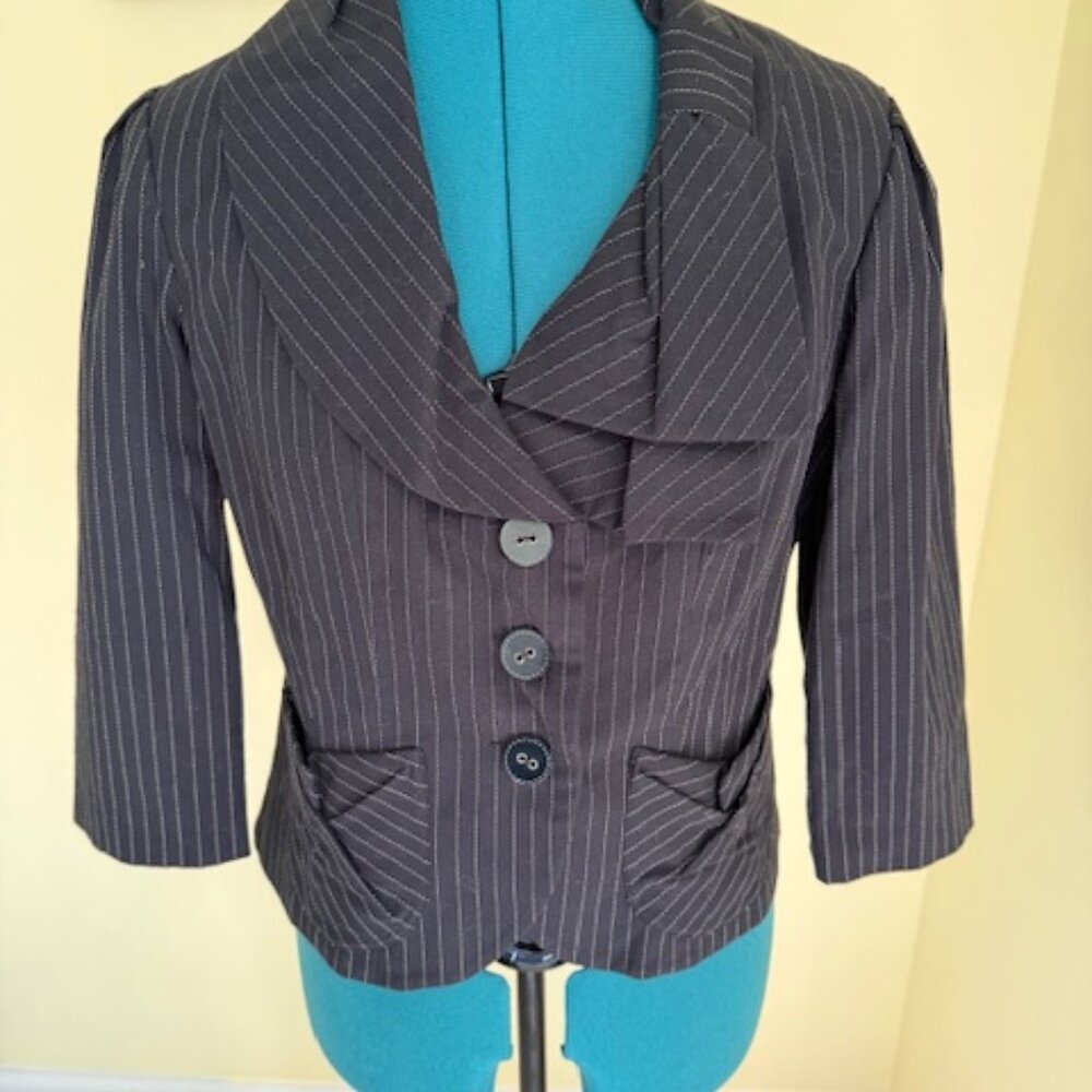 Black & White Pant & Skirt Pinstripe Suit with Bow Detail